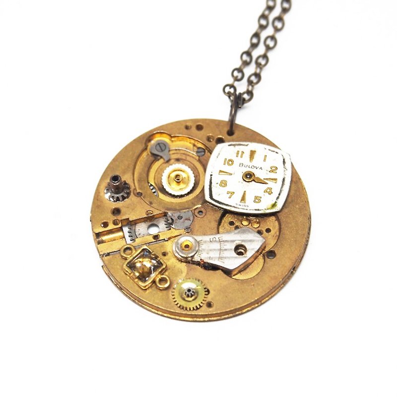 1950年代 鋯石齒輪拼貼懷錶項鍊 BULOVA - 項鍊 - 其他金屬 金色