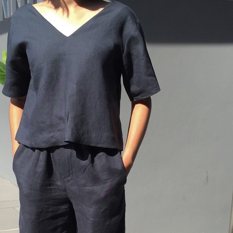 Linen clothing - T 恤 - 棉．麻 灰色