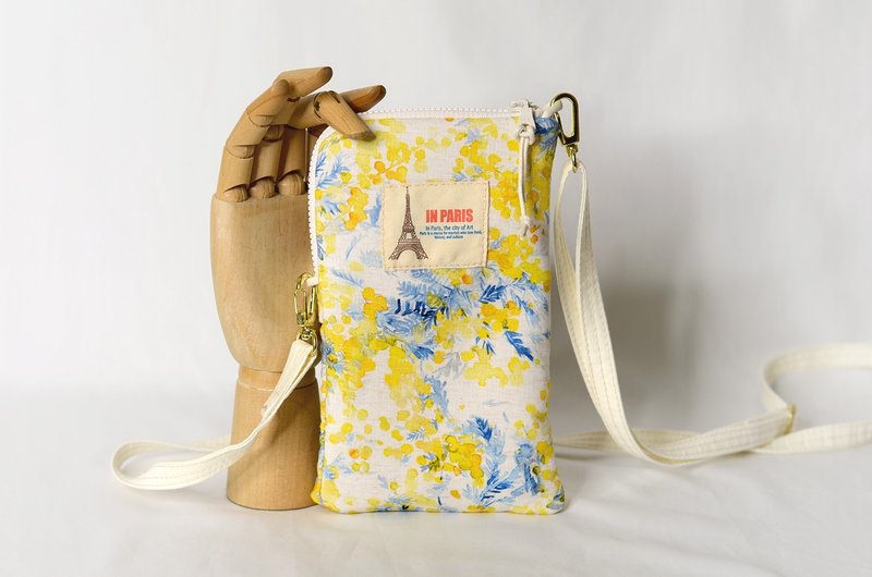 [Famous Japanese fabric] Inverted L opening fabric handmade mobile phone bag/mobile phone bag/crossbody bag_Beautiful summer - กระเป๋าแมสเซนเจอร์ - ผ้าฝ้าย/ผ้าลินิน 