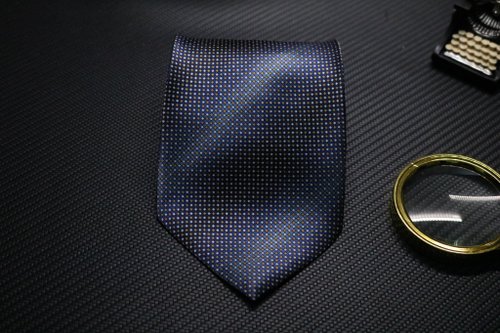 壞紳士 藍色小格紋真絲領帶/雅痞百搭necktie