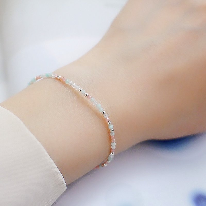 Sleeping Beauty Sterling Silver Bracelet | Moonstone Tourmaline Tianhe Stone| Colorful Crystal Beaded Girls Gift - Bracelets - Semi-Precious Stones Multicolor