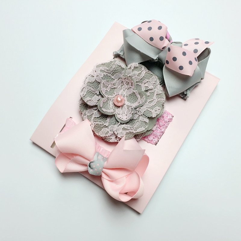 Good day blossoming / Tea Party delicate hair accessories Gift Set - Rose Garden - Bibs - Polyester Pink