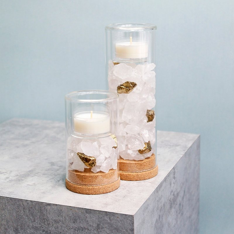 Clear Quartz (Rock) Candle Holder (set) - Candles & Candle Holders - Gemstone White