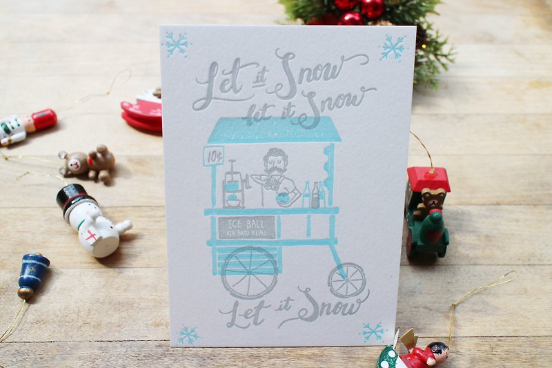 Letterpress Christmas postcard-  Let it Snow with a Singaporean twist - 卡片/明信片 - 紙 