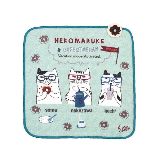 Kusuguru Japan Kusuguru Japan紗布絨手帕 毛巾 日本眼鏡貓 NEKOMARUKE系列-綠色