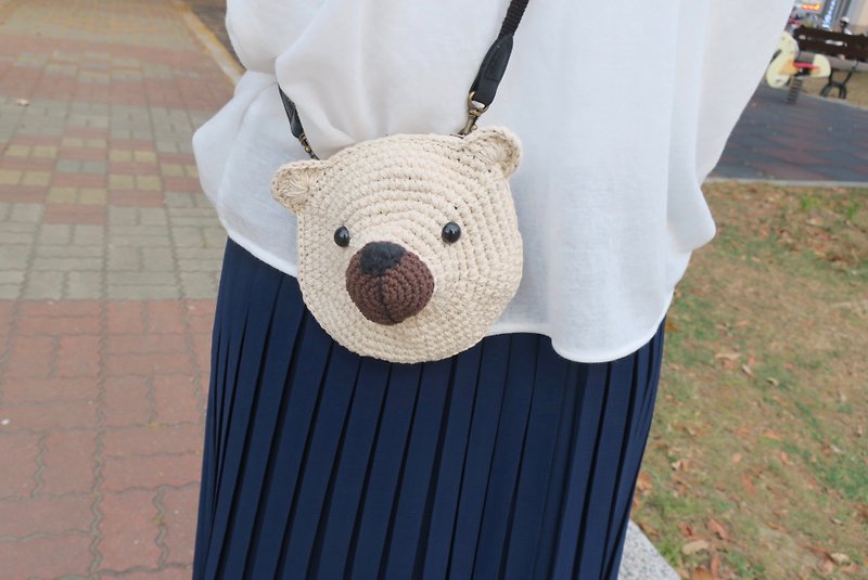 Exclusive order-A mother's hand-made bag / bear bag / small coin purse style - Coin Purses - Cotton & Hemp White