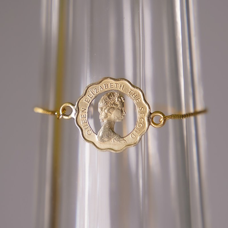 香港兩毫硬幣 英女皇頭像剪影手鏈 - 手鍊/手環 - 銅/黃銅 金色