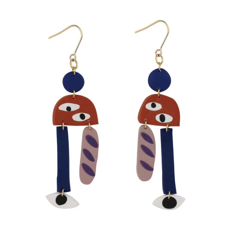 Geometric Abstract Eye 2 Original Design Niche Exaggerated Fashion Art Handmade Earrings - ต่างหู - ดินเผา 