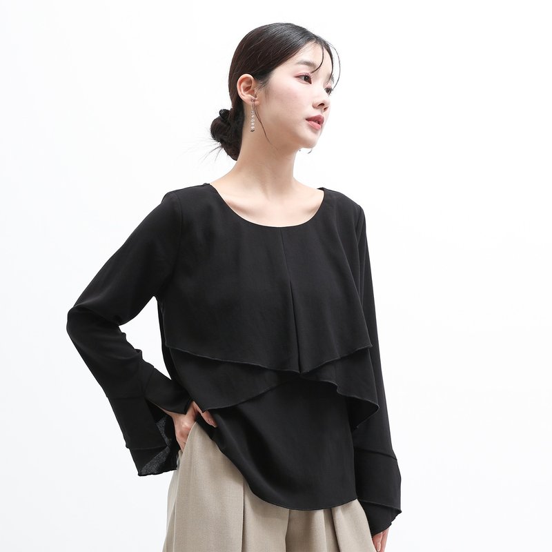 Yongrong_Yongrong multi-layered top_24AF001_black - Women's Tops - Polyester Black