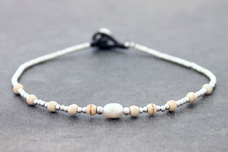 Pearl Silver Petite Anklets, Stone Beaded Woven Anklets Bracelets, Basic Casual Hipster - Other - Other Metals White