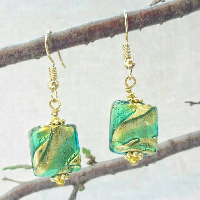 | Venice Series | Gold and Silver Clear 4 (Gold Coast) Handmade 24K Gold Foil Glass Bead Earrings - Earrings & Clip-ons - Glass Blue
