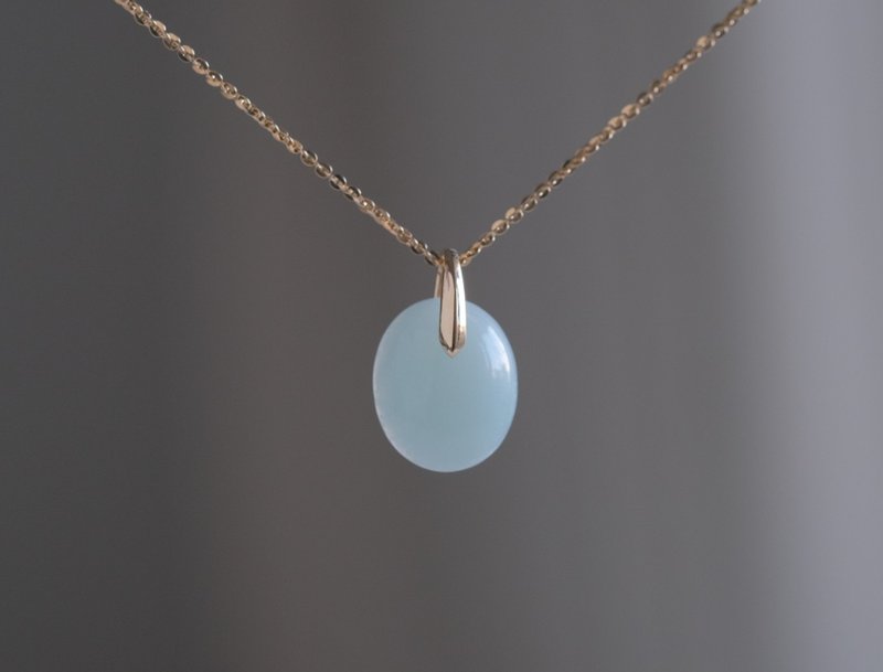 Amazonite Oval necklace charm K10YG - Necklaces - Gemstone Blue