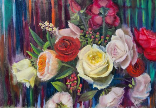 AngelicaFineArtTR Roses Painting Still life Original Art Roses Scene Artwork Flowers Wall Art