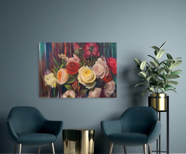 バラの絵画 静物画 オリジナルアート バラの風景画 花 ウォール