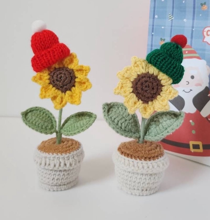 [Christmas Gift] Knitted Sunflower Potted Winter Limited Edition Hat Exchange Gift - Plants - Cotton & Hemp 