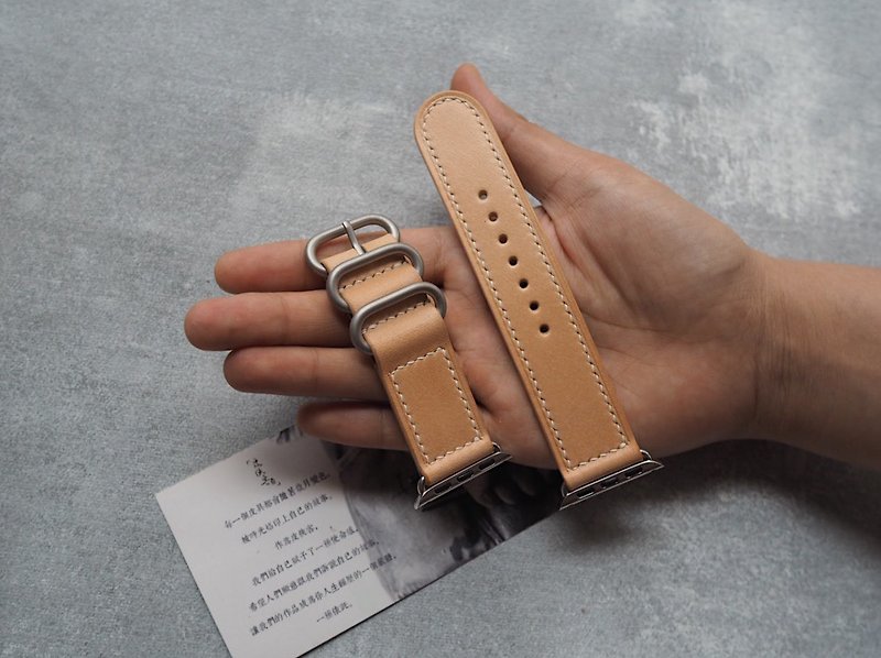 Customized Handmade Primary Color Leather AppleWatch Strap.iWatch Band.Gift - สายนาฬิกา - หนังแท้ สีกากี