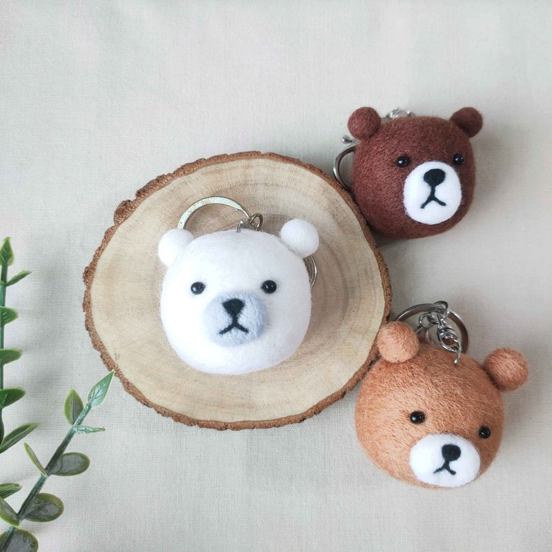 [Styling Easy Card] Three Color Bear Wool Felt Keychain - ที่ห้อยกุญแจ - ขนแกะ ขาว