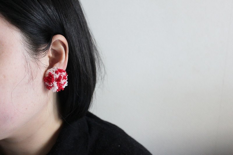 Fluffy Stud Round Earrings · Earrings - Earrings & Clip-ons - Cotton & Hemp Red