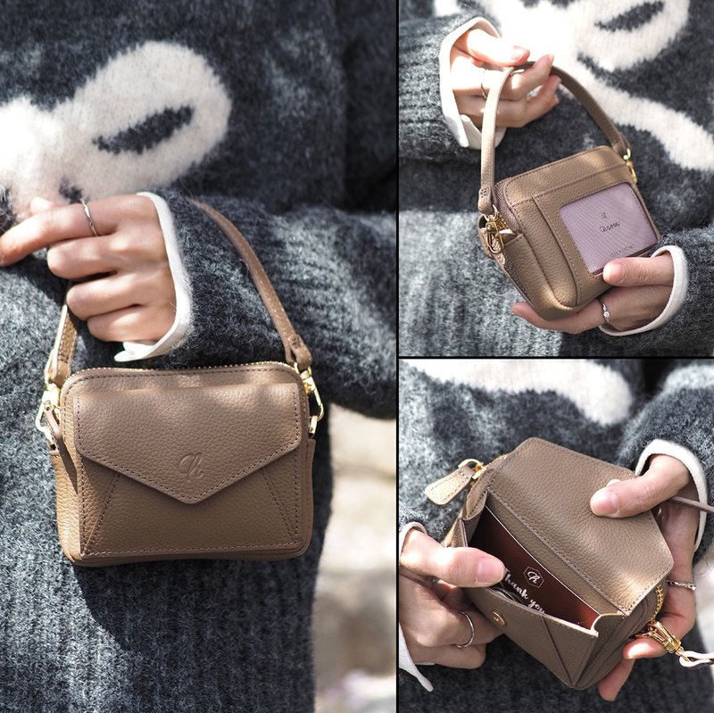 Valen (Warmtaupe) : Mini wallet, short wallet, cow leather, Brown, Zip pouch - 錢包/皮夾/長短夾 - 真皮 咖啡色