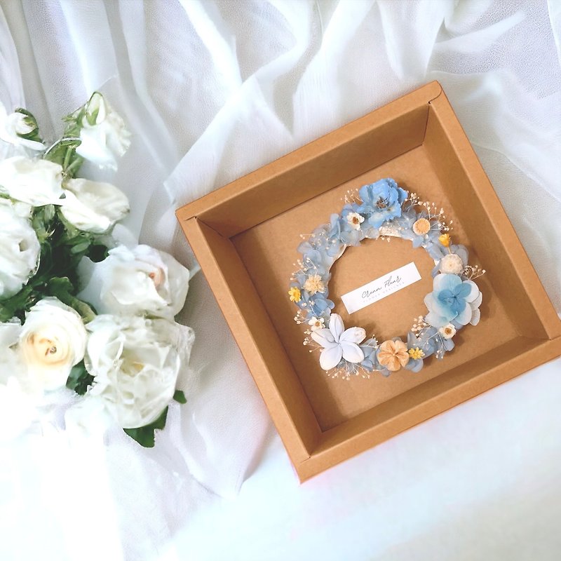 Wreath Small Wreath Opening Wreath Everlasting Flower Dried Flower Mother's Day Banknote Flower Into House Blue - ช่อดอกไม้แห้ง - พืช/ดอกไม้ หลากหลายสี