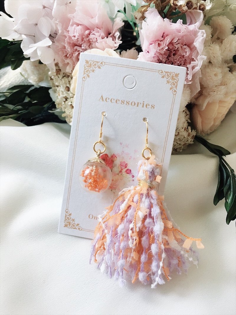 LJ.Flower / Elegant Tranquility Full Star Glass Bead Pendant Earrings (Summer Orange) / Birthday Gifts - ต่างหู - พืช/ดอกไม้ 