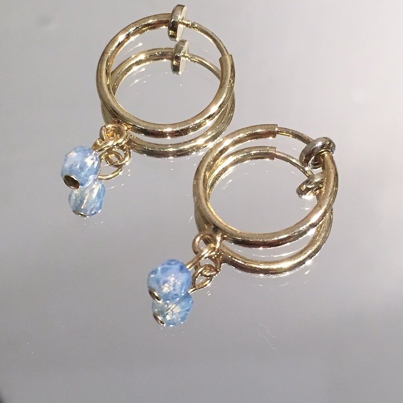 夏天的海水 針/夾式耳環 - 耳環/耳夾 - 琉璃 藍色