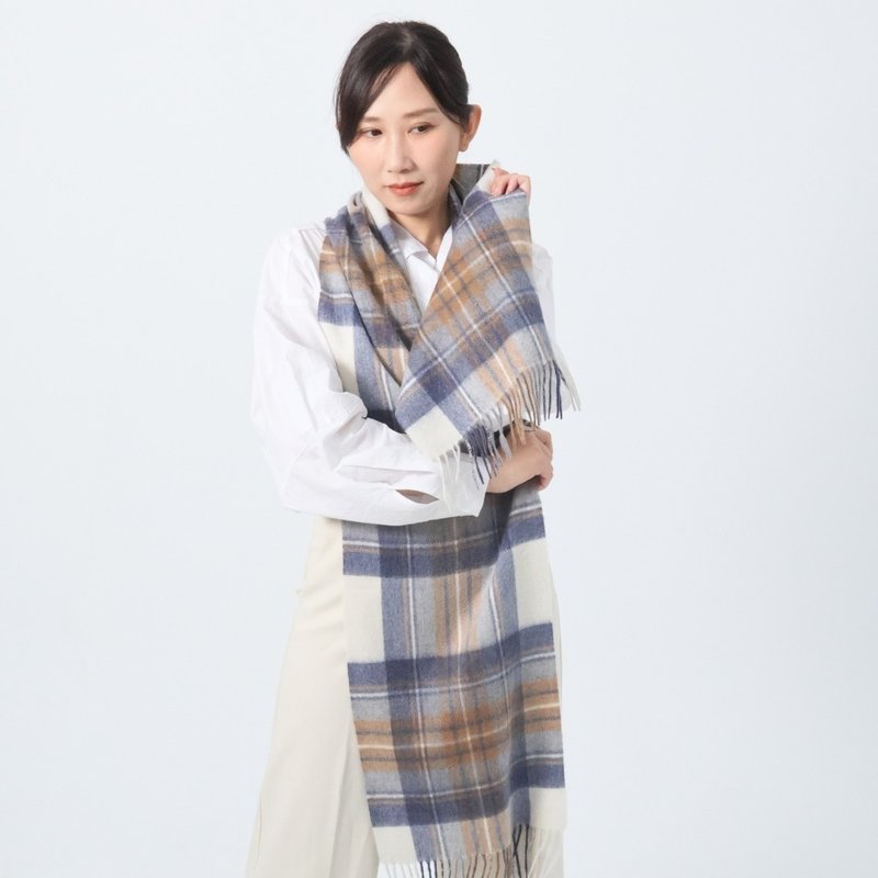 摩卡藍棕格紋 | 經典格紋 喀什米爾圍巾 - 圍巾/披肩 - 羊毛 咖啡色