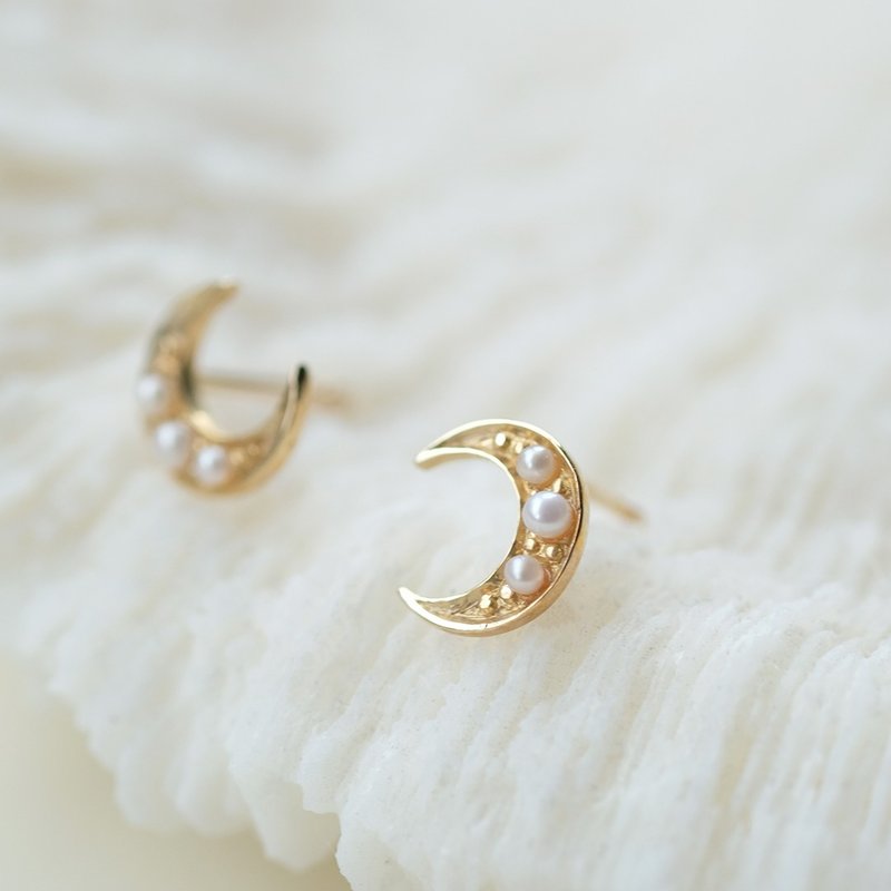 10K moon pearl earrings - Earrings & Clip-ons - Precious Metals Gold