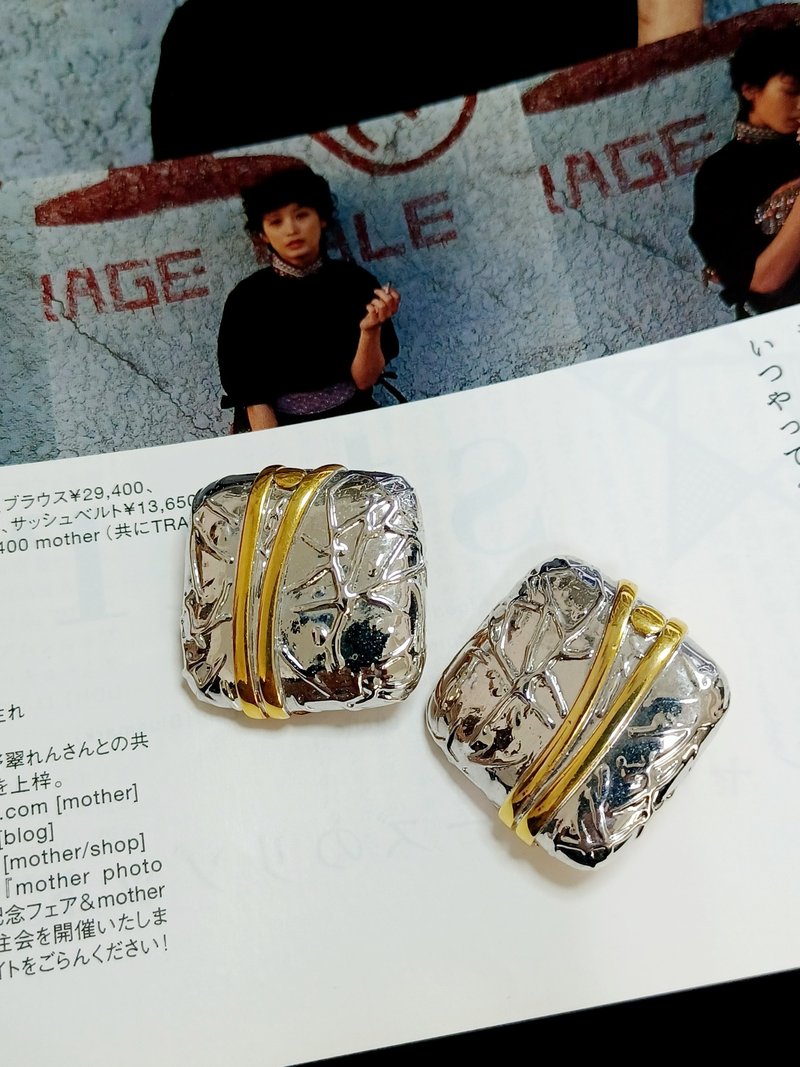 vintage jewelry  古董金屬竹葉紋夾式耳環 - 耳環/耳夾/耳骨夾 - 其他金屬 
