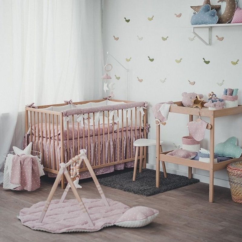 パステルピンクの赤ちゃんの寝具セット、リネン枕と布団カバー、レールカバー、バンパー、ベッドスカート、ベッドシーツ - その他 - コットン・麻 ピンク