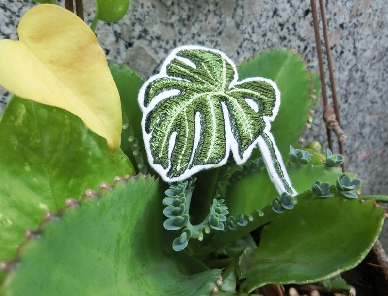 觀葉 刺繡別針 /刺繡貼(1個) __ 植物、聖誕禮物、插畫、免運 - 徽章/別針 - 繡線 綠色
