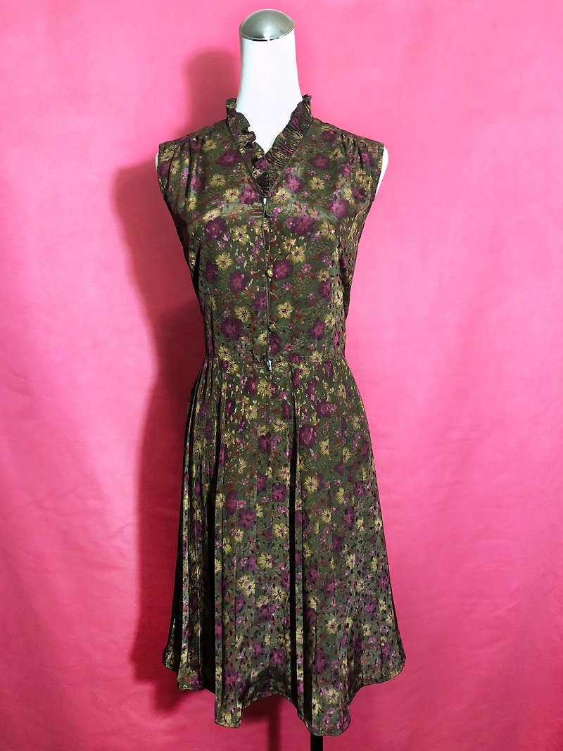 Textured flower sleeveless vintage dress / abroad brought back VINTAGE - ชุดเดรส - เส้นใยสังเคราะห์ หลากหลายสี
