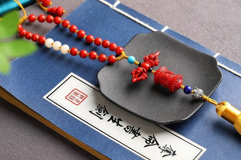 天然原礦硃砂精品紅砂金剛杵車掛 包掛含量高達95%以上 - 項鍊 - 寶石 