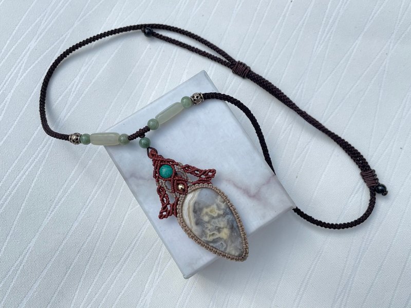 *220414 Macrame 瘋狂瑪瑙 編織 頸鍊 - 項鍊 - 半寶石 咖啡色