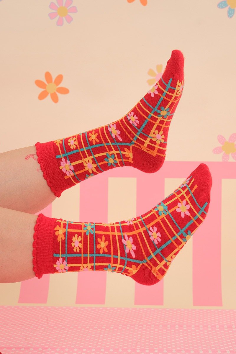 昭和甜品屋彩色花朵針織中筒襪 可愛日系 - 襪子 - 其他材質 多色