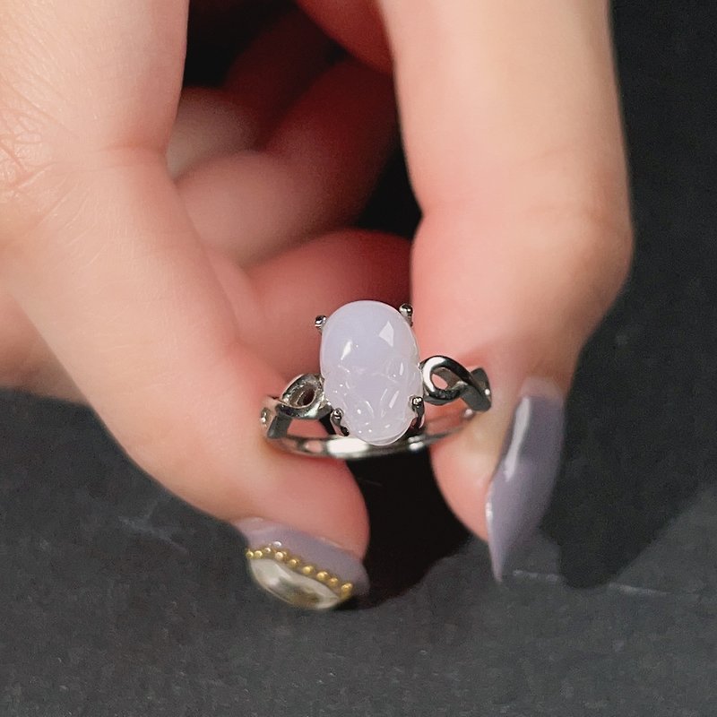 [Lucky Beast] Ice Jade Pixiu 925 Sterling Silver Ring | Natural Burmese Jade A-grade - แหวนทั่วไป - หยก ขาว
