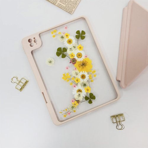 FeimeiPresents 黃白新月型花手作押花iPad殼 iPad Air 11寸13寸 iPad Pro11寸