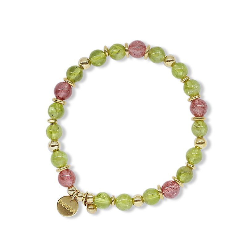 String Series Brass Strawberry Crystal Peridot Bracelet Natural Mineral Crystal - Bracelets - Jade Green