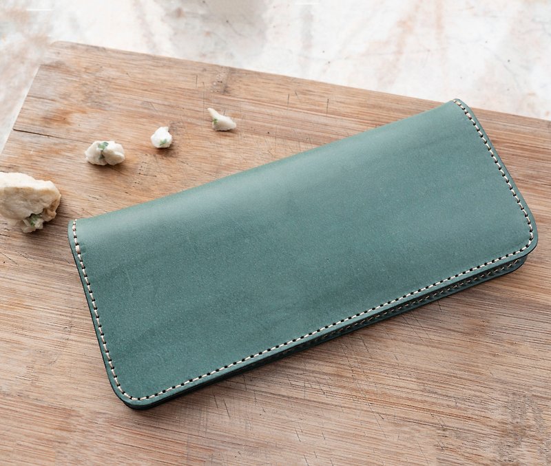 Portable long Wallet / 缺皮CHAPI - กระเป๋าสตางค์ - หนังแท้ สีเขียว