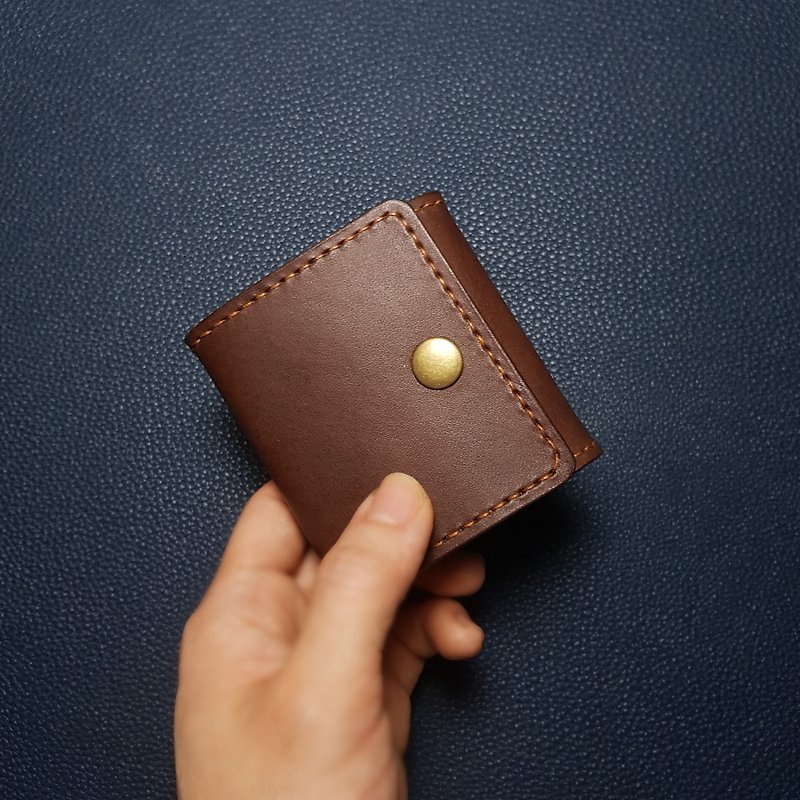 Natural calf leather three-dimensional coin purse - change does not fall out design_square_brown - Coin Purses - Genuine Leather Brown