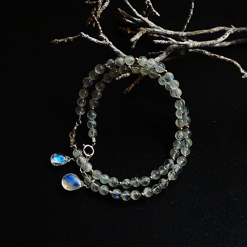 Natural transparent moonstone elegant bracelet 925 sterling silver indisputable blue halo light jewelry - Bracelets - Gemstone 