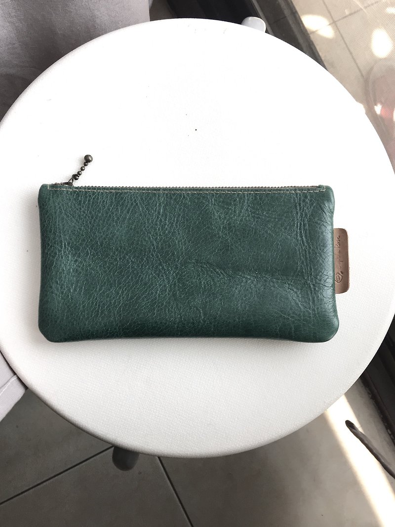 Pencil Case, Zipper Pouch, Small Cosmetic Bag - Pencil Cases - Genuine Leather Green