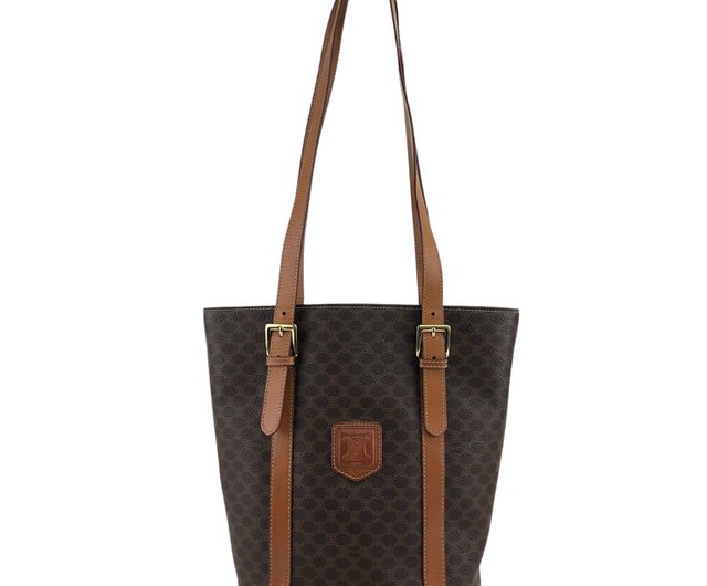 CELINE vintage モノグラム トートバッグ ブラウン 日本直送 名牌中古包 】CELINE セリーヌ マカダム トートバッグ