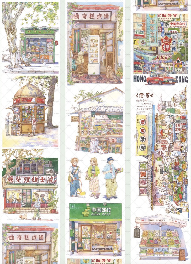 Strolling Street People Landscape PET Washi Tape - Washi Tape - Other Materials Multicolor