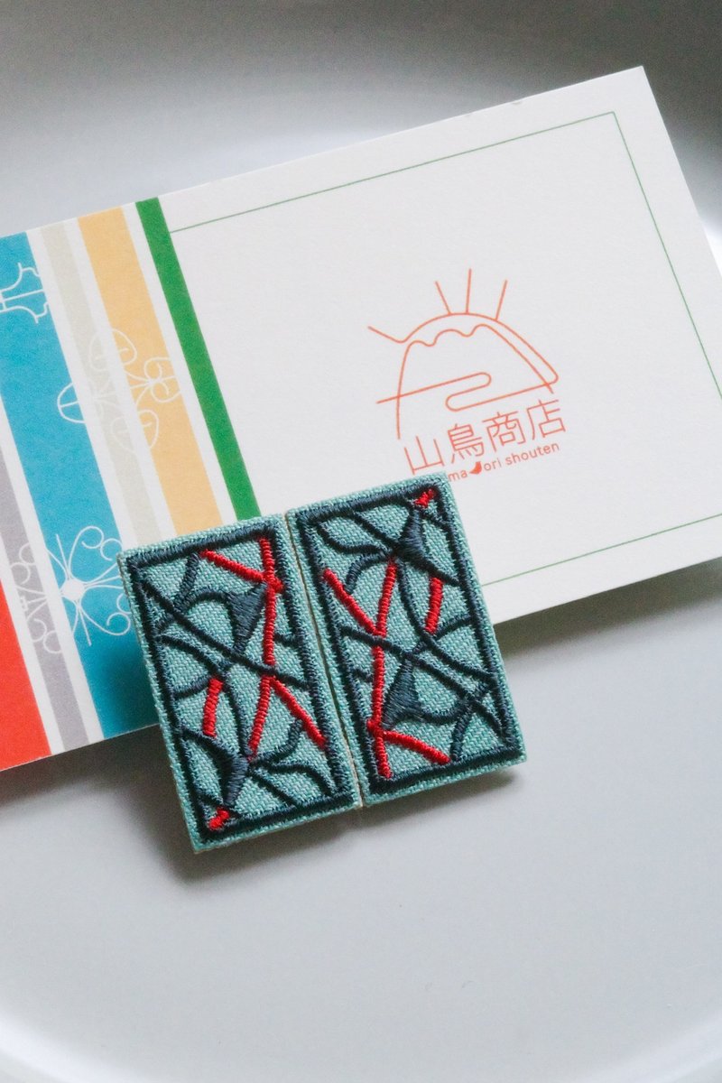 刺繍アクセサリー 鉄窓花【青磁】 - 耳環/耳夾/耳骨夾 - 繡線 綠色