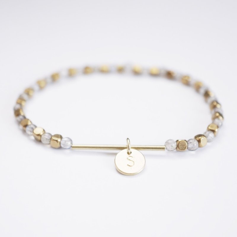 Customized letters labradorite / gray Moonstone brass bracelet Personalized Laborite Brass Bracelet - Bracelets - Gemstone 