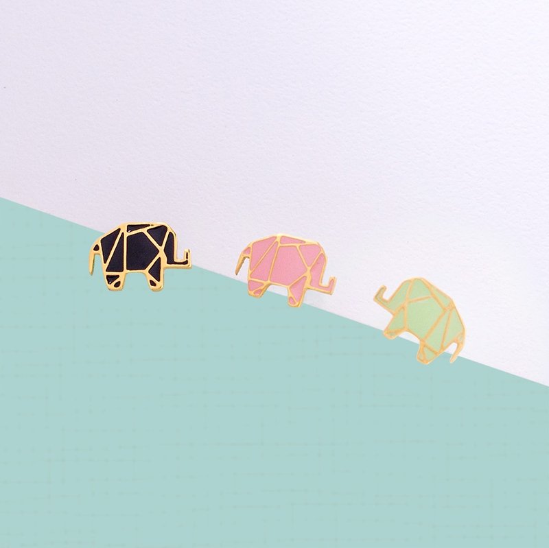 Geometric Origami Elephant Animal Earrings Clip-On Birthday Gift - ต่างหู - วัตถุเคลือบ สึชมพู