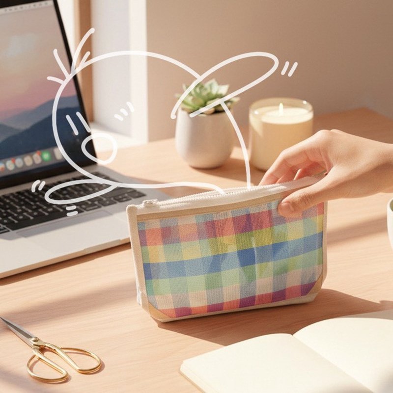 台灣LV-拉鍊包(粉紅格-大) - 化妝包/收納袋 - 尼龍 粉紅色