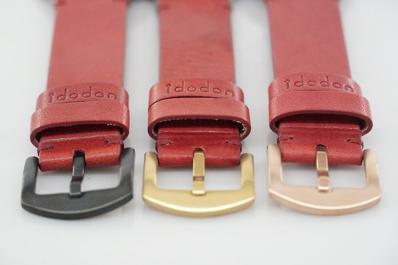 [Idodan] Double-sided Italian Vegetable Tanned Leather Strap - Red - Men's & Unisex Watches - Genuine Leather 