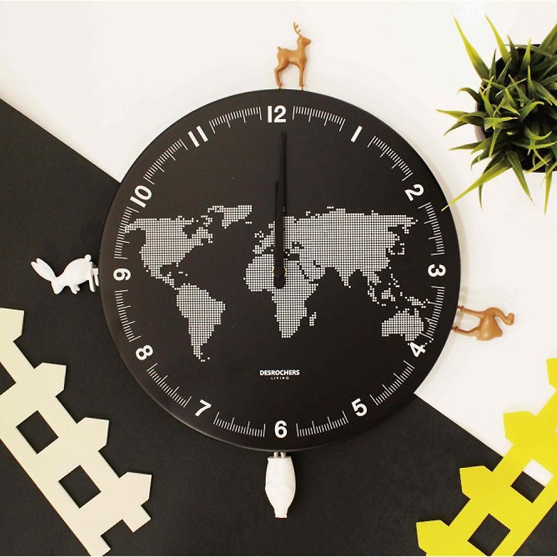 [Hot Sale] LOVEL 30cm Dot Map Silent Clock - 2 Types in total - นาฬิกา - โลหะ สีดำ
